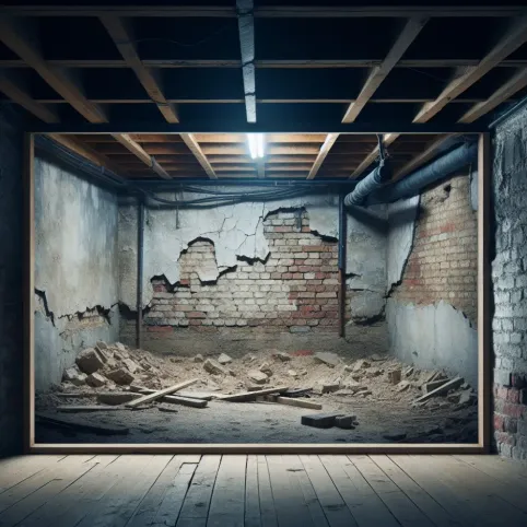 Uszkodzona posadzka w piwnicy