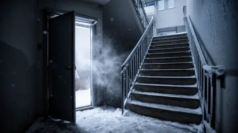Wietrzenie klatki schodowej zimą